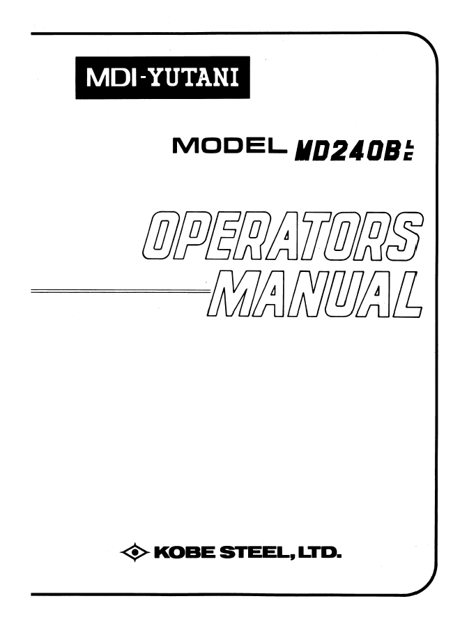 Kobelco Machine Hydraulic Excavator MD240B Operator Manual PDF