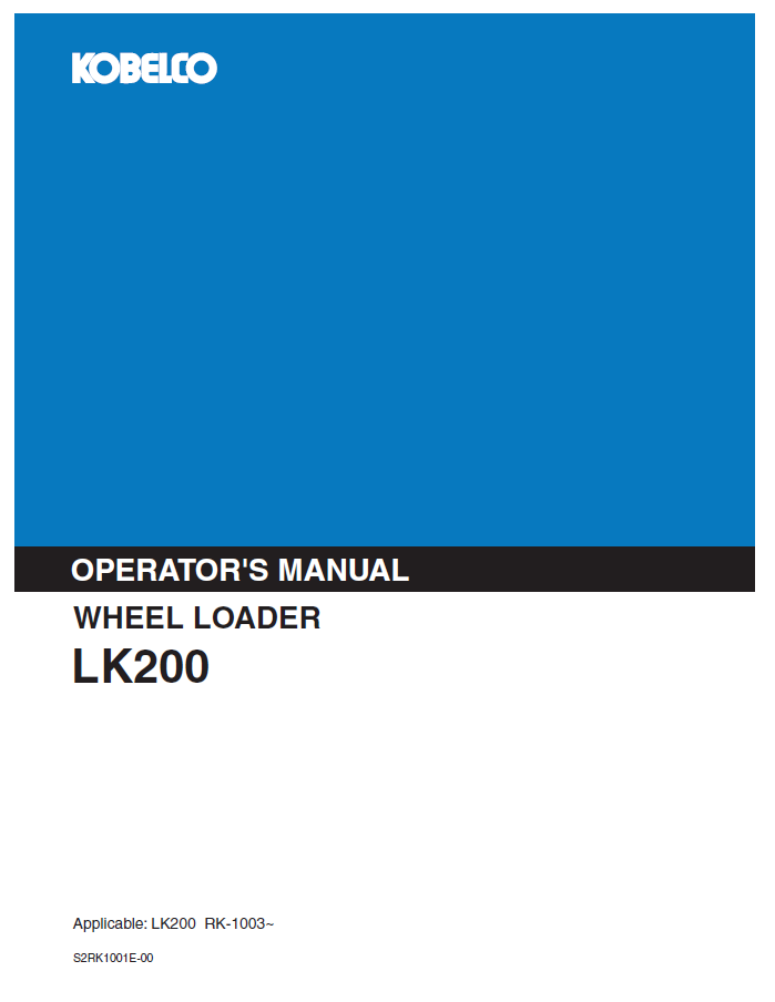 Kobelco Machine Wheel Loader LK200 Operator Manual PDF
