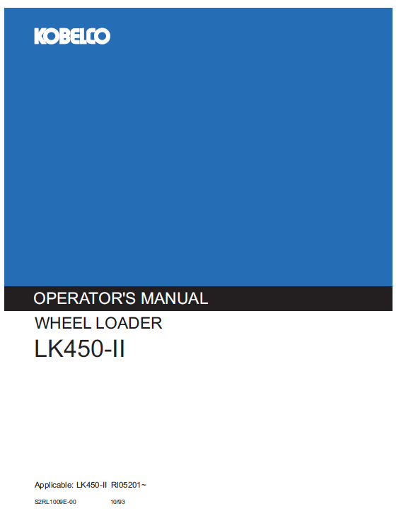 Kobelco Machine Wheel Loader LK450-II Operator Manual PDF
