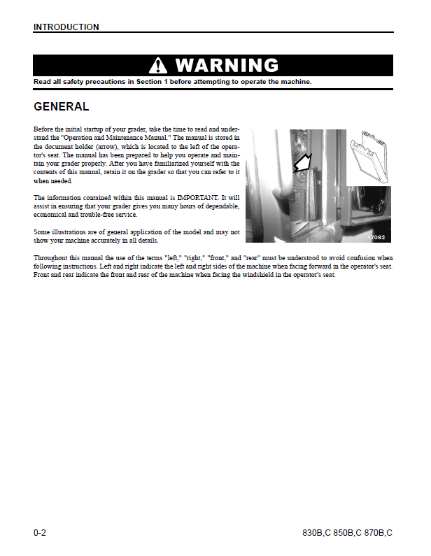 Komatsu 830B/C 850B/C 870B/C Grader Operating and Service Guide CEAD009800