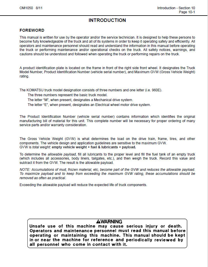 Komatsu 960E-1 Dump Truck PDF Manual CEAM015803