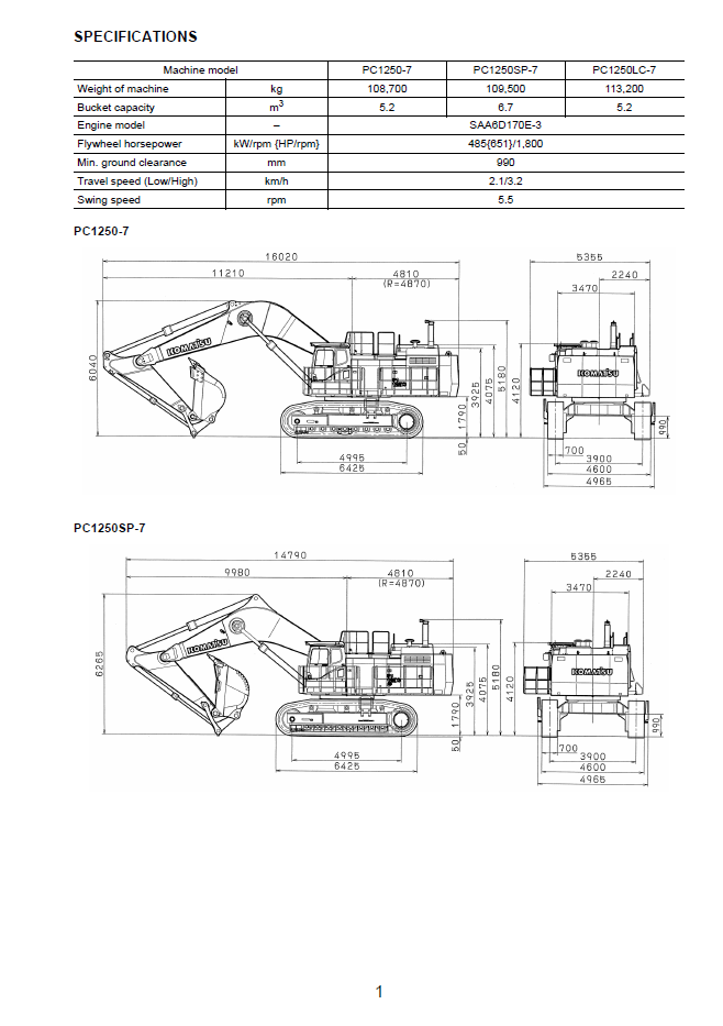 Komatsu PC1250-7, PC1250LC-7 & PC1250SP-7 Excavator Field Assembly Manual GEN00015-03