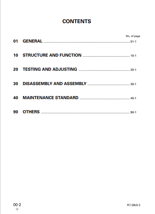 Komatsu PC128US-2 PC138US-2 Hydraulic Excavator Service Manual