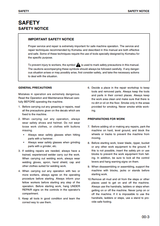 Komatsu PC128US-2 to PC138USLC-2E0 Workshop Manual