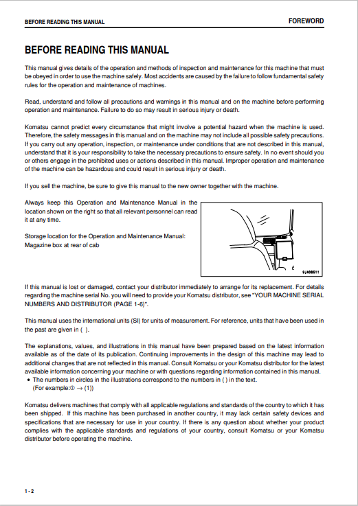 Komatsu PC138USLC-8 Hydraulic Excavator Operator Manual PDF