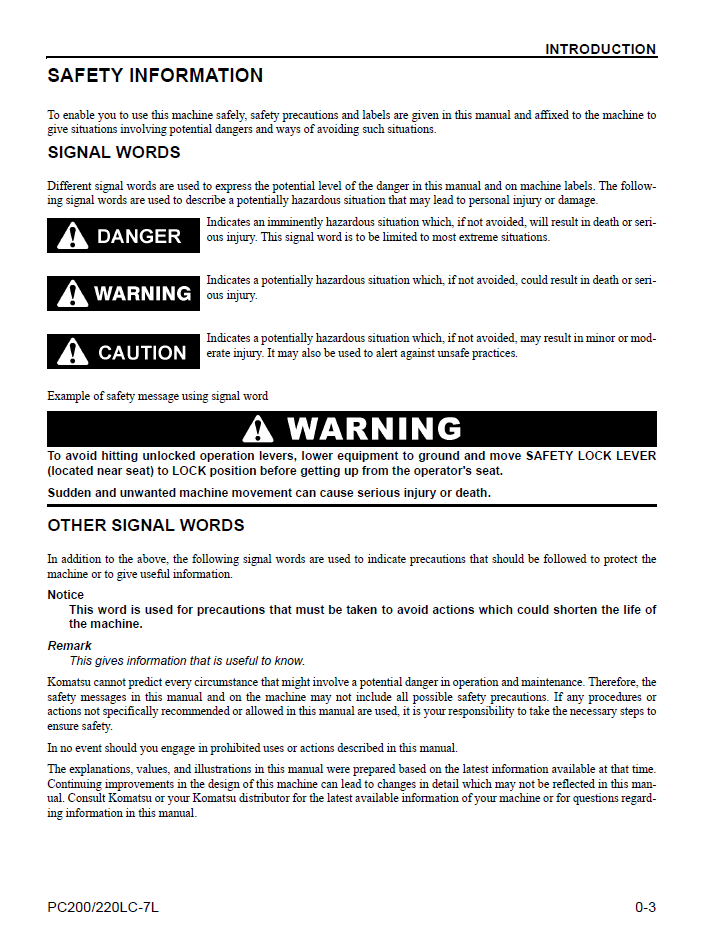 Komatsu PC200LC-7L and PC220LC-7L Hydraulic Excavator PDF Manual CEAM008602