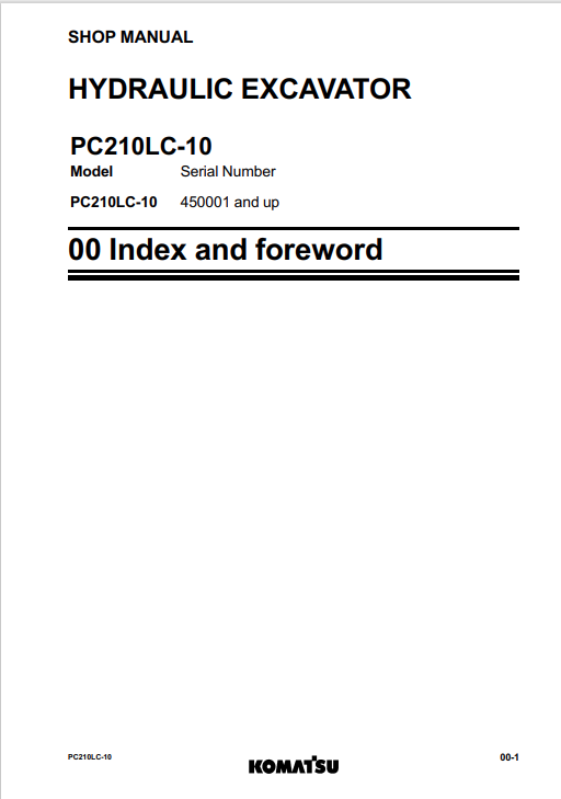 Komatsu PC210LC-10 Excavator Shop Manual SEN05842-12 | 450001-UP