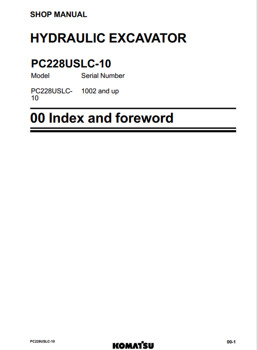 Komatsu PC228USLC-10 Excavator Service & Repair Manual 1002-UP