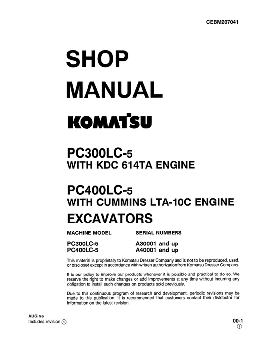 Komatsu PC300LC-5LC Hydraulic Excavator Shop Manual A30001-UP