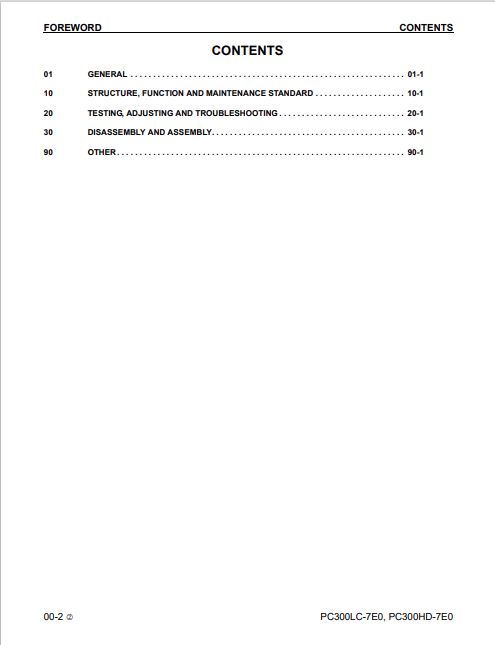Komatsu PC300LC-7E0 Excavator Repair Manual S/N A88001-UP