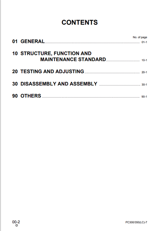 Komatsu PC300LC-7 PC350LC-7 Excavator Service & Repair Manual