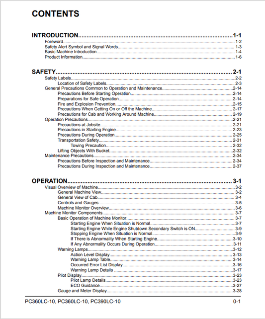 Komatsu PC360LC-10 Operator & Maintenance Guide S/N A32001-UP