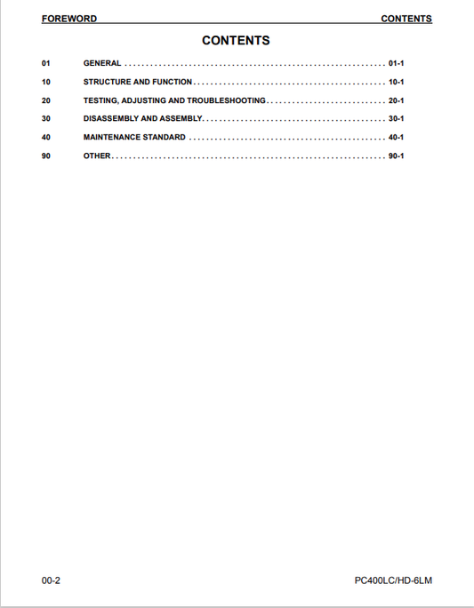 Komatsu PC400LC-6LM Excavator Service & Repair Manual A85001-UP
