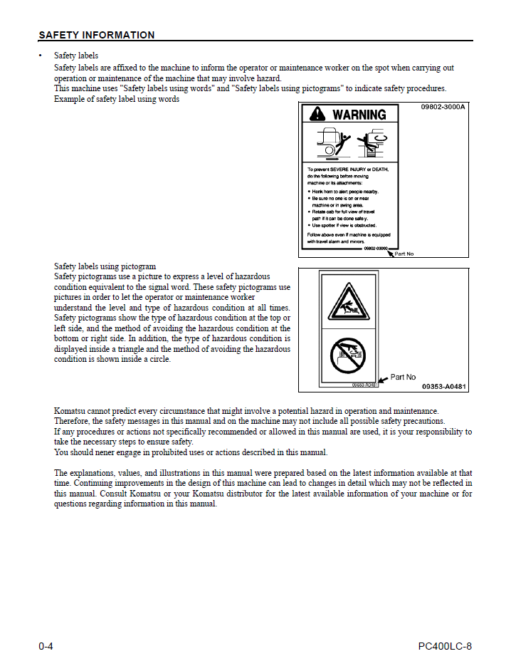 Komatsu PC400LC-8 Excavator PDF Manual CEAM009903
