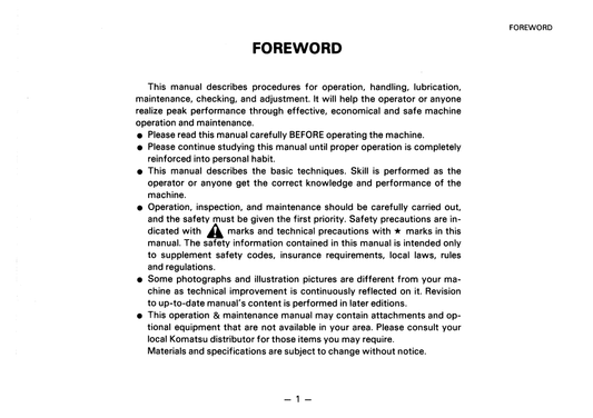Komatsu PC650LC-3 Hydraulic Excavator Operator Manual S/N 10501-UP