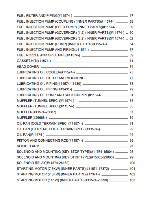 Komatsu S6D125-1JJ-FA Engine Parts Manual S/N 10001-UP