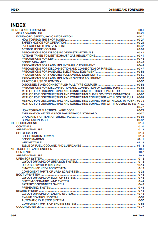 Komatsu WA270-8 Wheel Loader Service & Repair Manual PDF