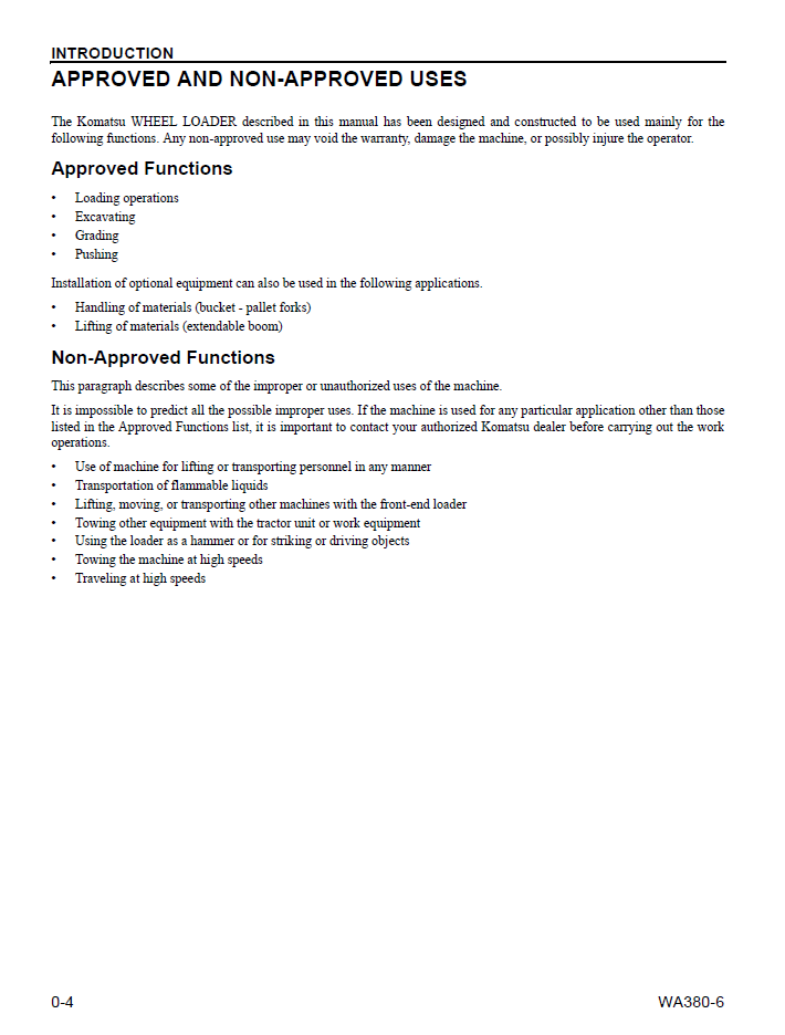 Komatsu WA380-6 Wheel Loader PDF Manual CEAM017205