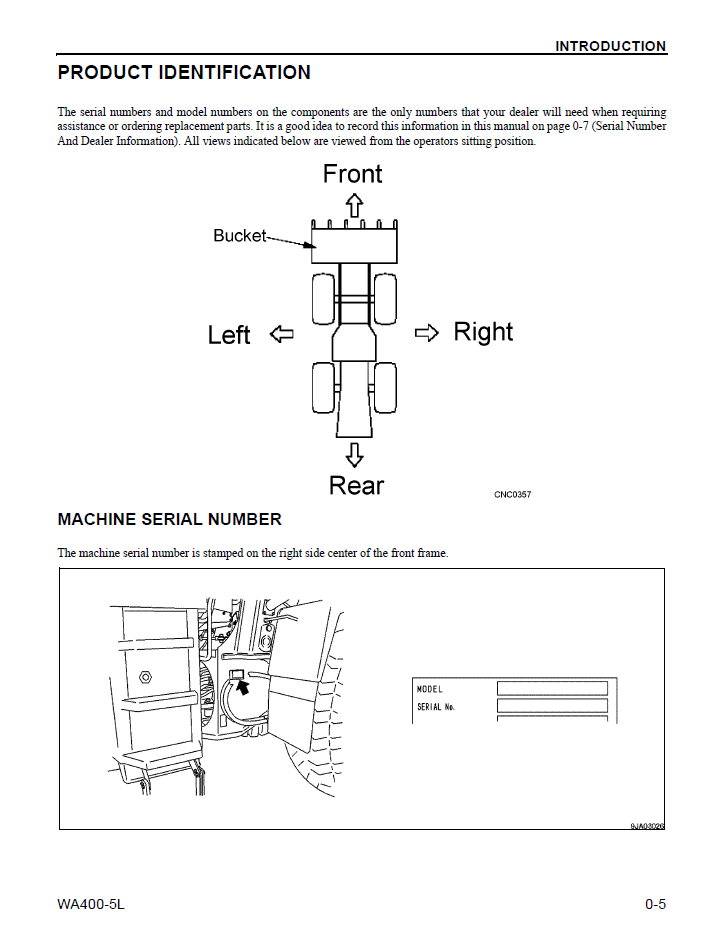 Komatsu WA400-5L Wheel Loader PDF Manual CEAM009602