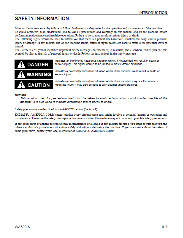Komatsu WA500-6 Wheel Loader Maintenance Manual CEAM018007