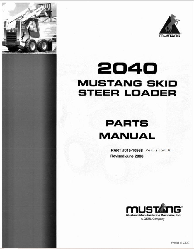 MUSTANG 2040 SKID-STEER LOADER PARTS MANUAL 015-10968 - PDF