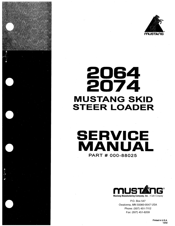 MUSTANG 2060, 2074 SKID-STEER LOADER SERVICE MANUAL 000-880025 - PDF