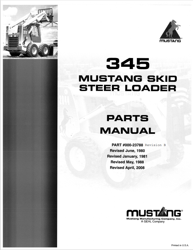 MUSTANG 345 SKID STEER LOADER PARTS MANUAL 000-23788 - PDF