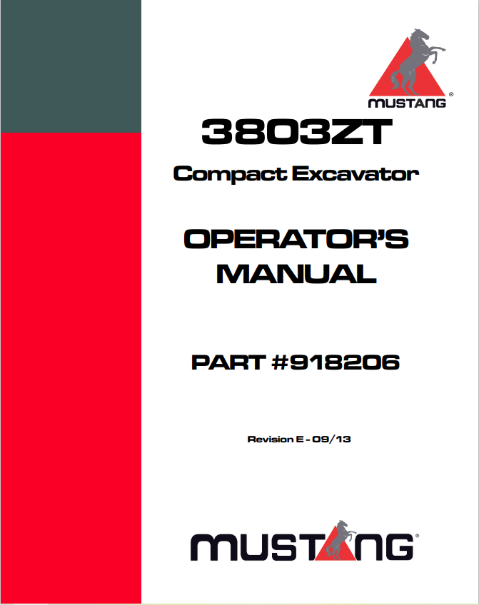 MUSTANG 3803ZT COMPACT EXCAVATOR OPERATOR MANUAL 918206 - PDF