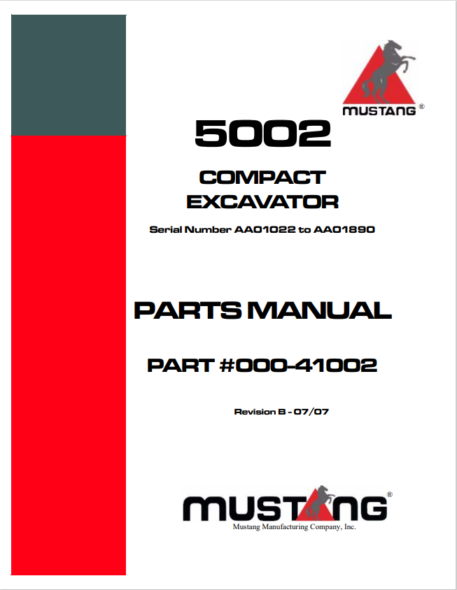 MUSTANG 5002 COMPACT EXCAVATOR PARTS MANUAL 000-41002- PDF