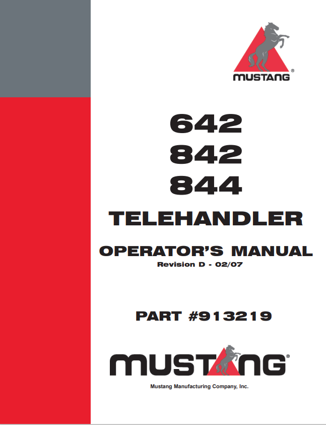 MUSTANG 642, 842, 844 TELEHANDLER OPERATOR MANUAL 913219- PDF