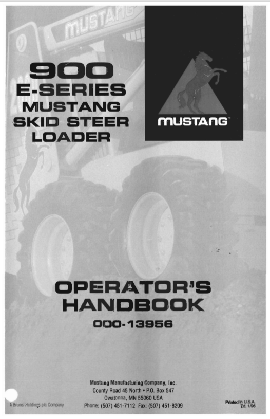 MUSTANG 900 E-SERIES SKID STEER LOADER OPERATOR MANUAL OOO·13956 - PDF
