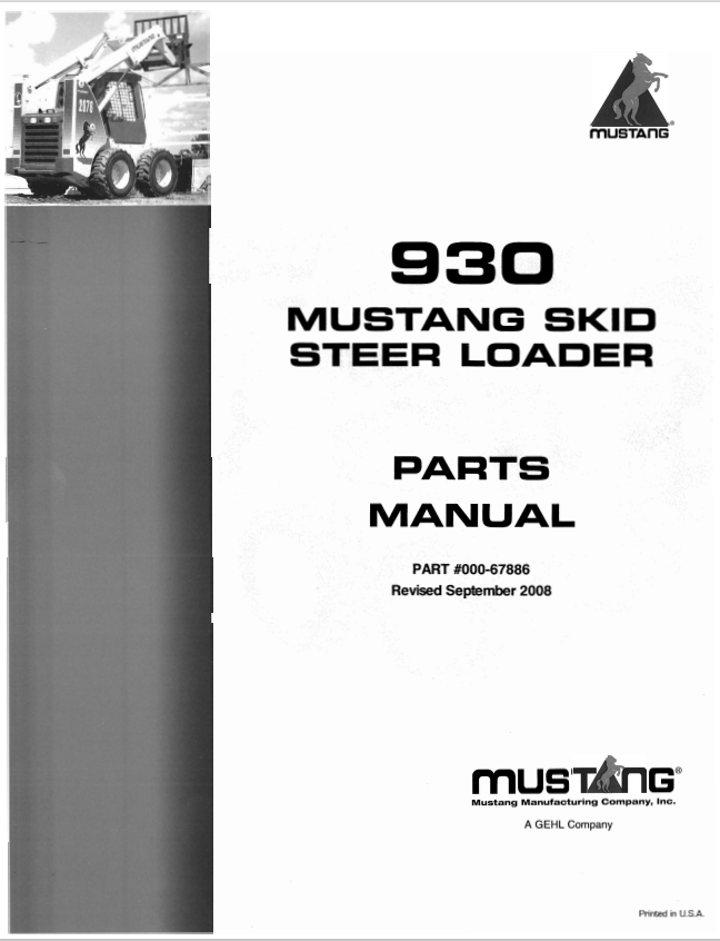 MUSTANG 930 SKID STEER LOADER PARTS MANUAL 000-67886 - PDF