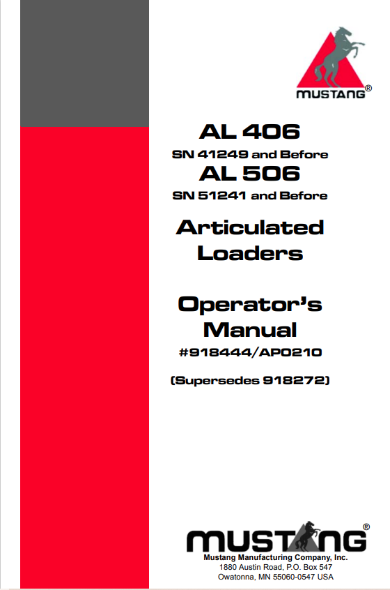 MUSTANG AL406, AL506 ARTICULATED LOADER OPERATOR MANUAL 918444- PDF
