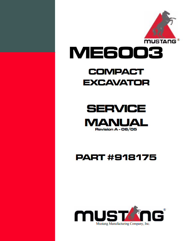 MUSTANG COMPACT ME6003 EXCAVATOR SERVICE MANUAL 918175 - PDF