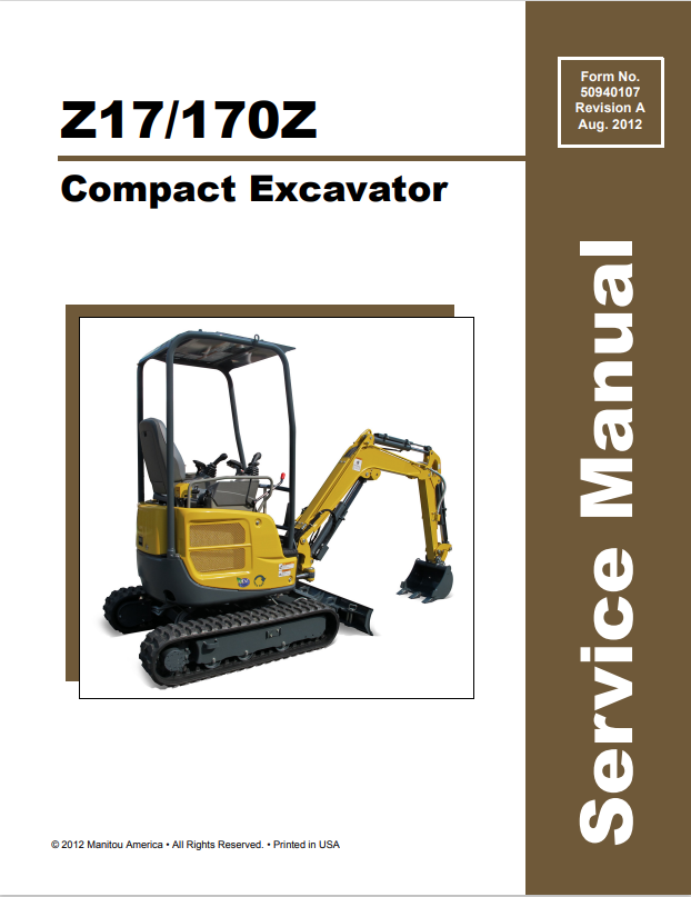 MUSTANG COMPACT Z17, 170Z EXCAVATOR SERVICE MANUAL 50940107 - PDF