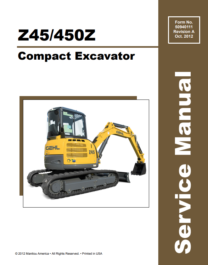 MUSTANG COMPACT Z45-450Z EXCAVATOR SERVICE MANUAL 50940111 - PDF