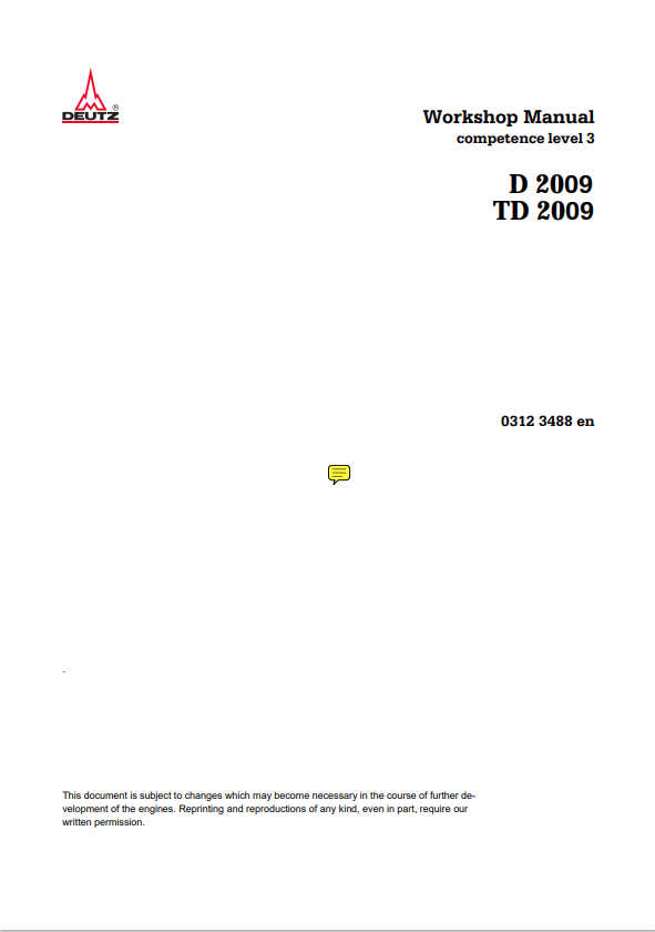 MUSTANG DEUTZ D 2009, TD 2009 ENGINE WORKSHOP MANUAL 917372B - PDF
