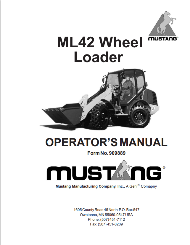 MUSTANG ML42 WHEEL LOADER OPERATOR MANUAL 909889 - PDF
