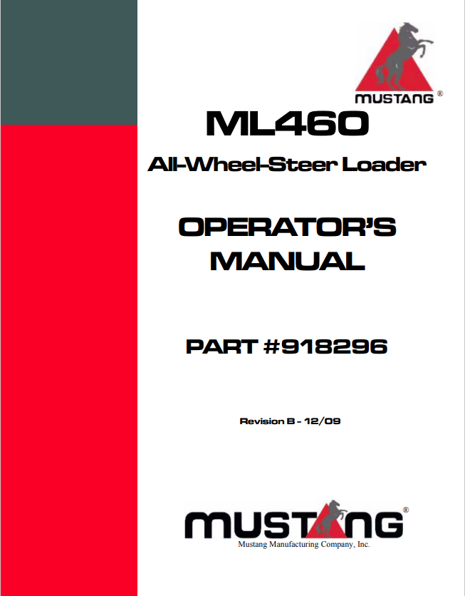 MUSTANG ML460 ALL-WHEEL-STEER LOADER OPERATOR MANUAL 918296 - PDF