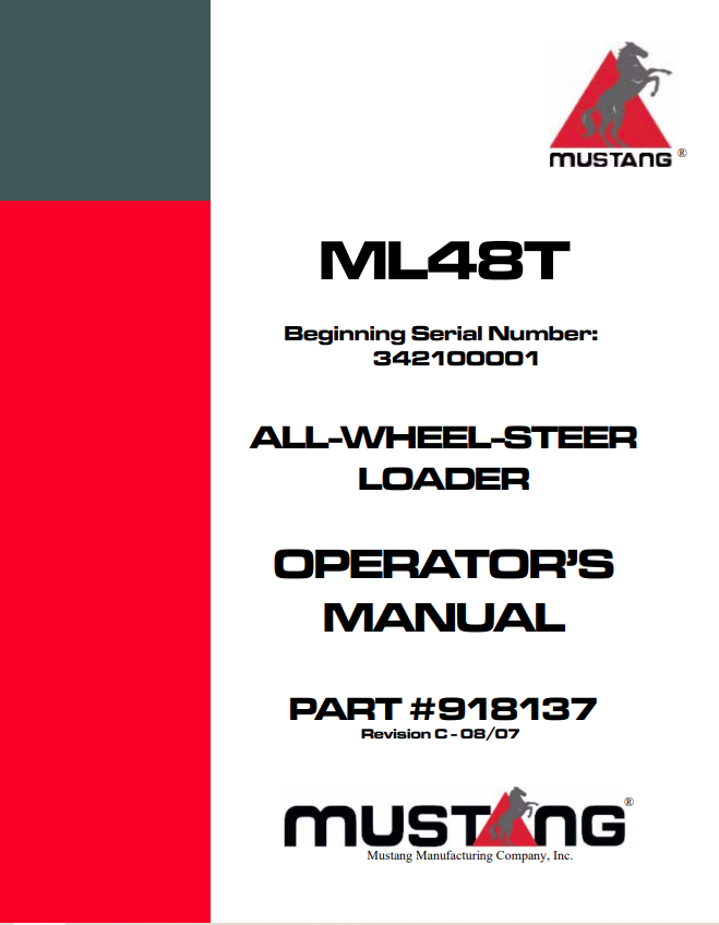 MUSTANG ML48T ALL-WHEEL-STEER LOADER OPERATOR MANUAL 918137 - PDF