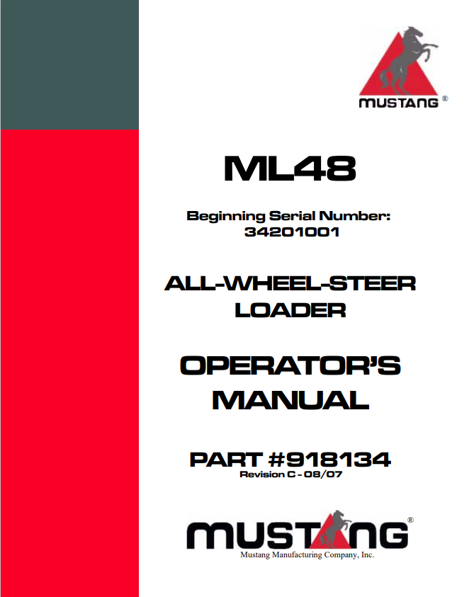 MUSTANG ML48 ALL-WHEEL-STEER LOADER OPERATOR MANUAL 918134 - PDF