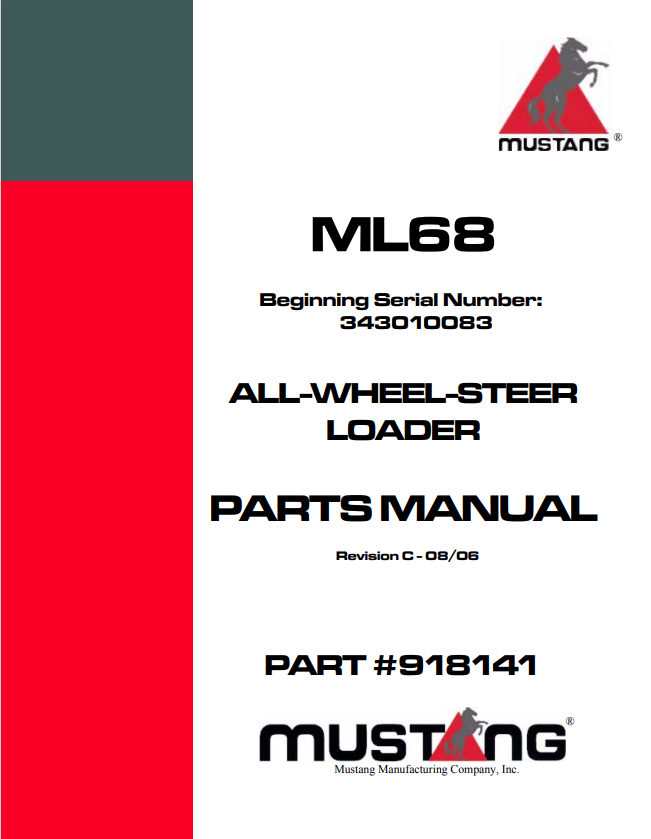 MUSTANG ML68 ALL-WHEEL-STEER LOADER PARTS MANUAL 918141- PDF