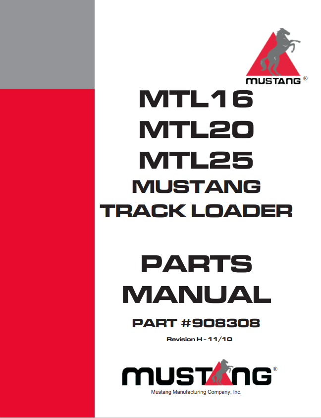 MUSTANG MTL16, MTL20, MTL25 TRACK LOADER PARTS MANUAL 908308 - PDF