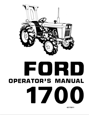 New Holland 1700 Tractor Operator Manual 42170011 PDF