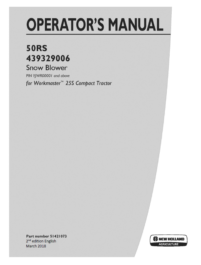 New Holland 50RS 439329006 Operator Manual 51421073 PDF