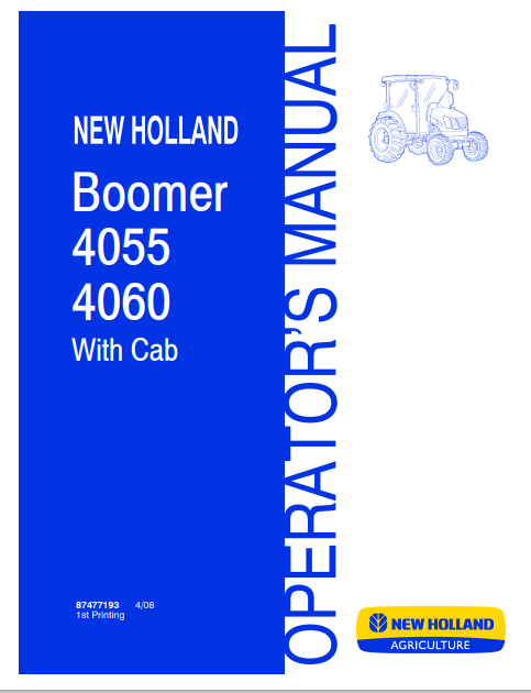 New Holland Boomer 4055,4060 Operator Manual 87477193 PDF