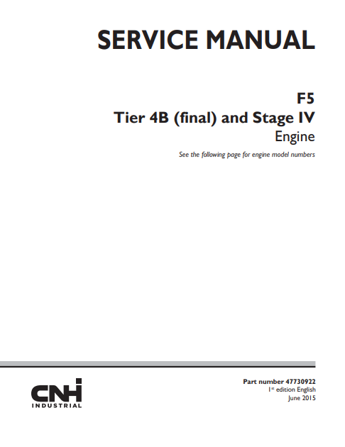 New Holland F5 Tire and Stage IV Engine Service Manual 47730922 PDF