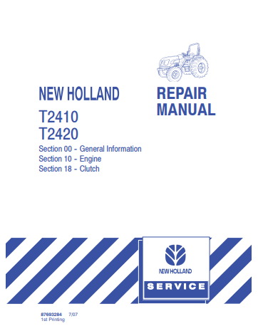 New Holland T2410, T2420 Repair Manual 87693284 PDF