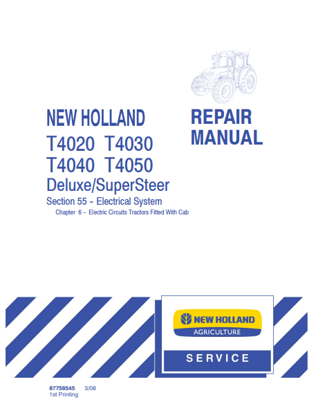 New Holland T4020, T4030, T4040, T4050 Repair Manual 87758545 PDF