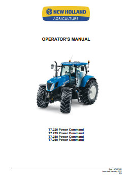 New Holland T7.220, T7.235, T7.250, T7.260 Power Command Tractor Operator Manual 47457885 PDF